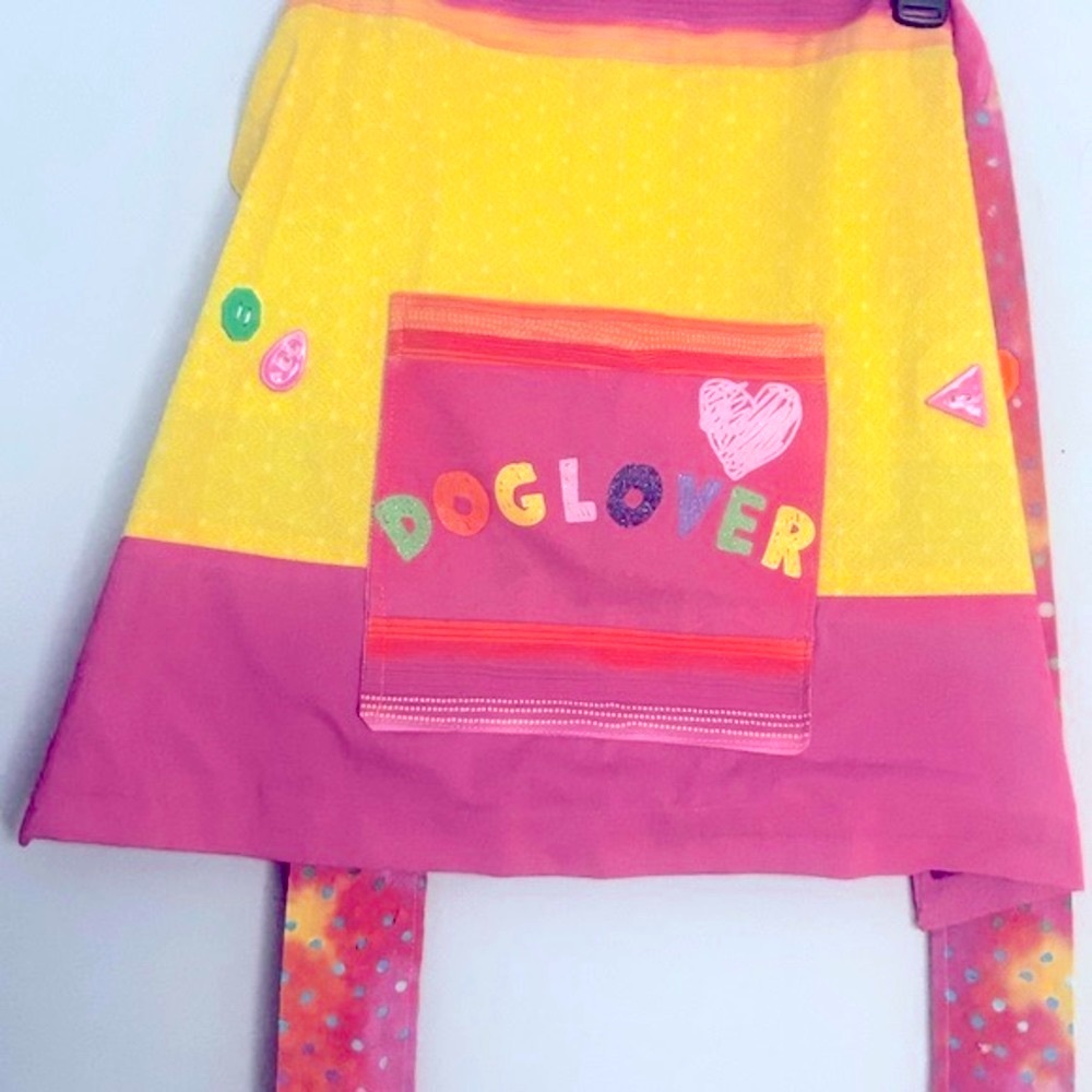Dog lover half apron pocket pink yellow